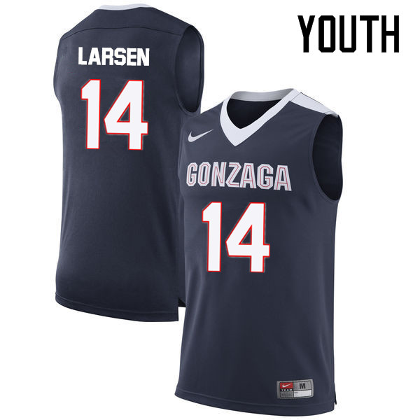 Youth #14 Jacob Larsen Gonzaga Bulldogs College Basketball Jerseys-Navy